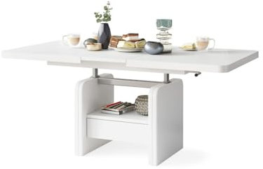 All4All Couchtisch Leo 120x75 cm - Wohnzimmertisch Höhenverstellbar - Esstisch mit Ablage und Schublade - Ausziehbar bis 180 cm - Esszimmertisch - Modern - Weiß 05