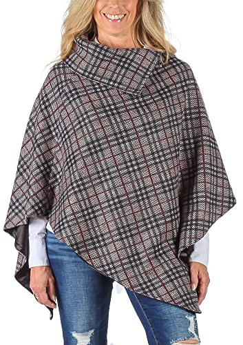 Celtic Ranchwear Damen Gefütterter Poncho Cape Umhang aus Fischgräten-Wollmischungen und Tartan-Baumwollmischung für Wärme und Stil