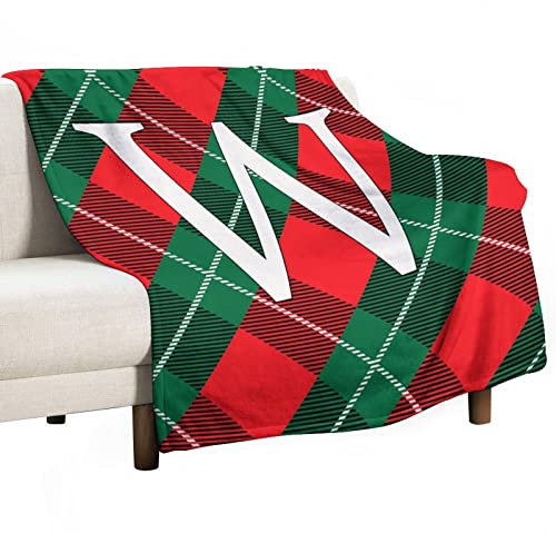 Sofadecke Weihnachten Initiale W Flanelldecken passend für Couch Sofa Schlafzimmer Wohnzimmer Rot/Grün Xmas Plaid Plaid Überwurf über Bett Warme Weiche Decke Plüsch Flauschige Decke 130 x 150 cm