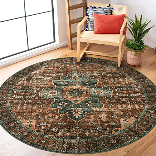 Moynesa Ultradünner waschbarer runder Teppich,1.5 m Eingangsbereich, runder Teppich Vintage Küchenmatte, rutschfest, fusselfrei, schmutzabweisend, Couchtisch, Kinderzimmer