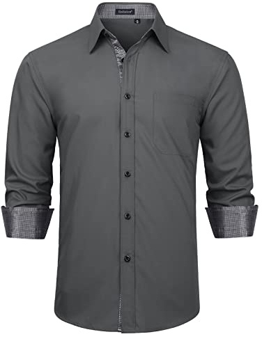 Enlision Men Shirts Long Sleeve Smart Casual Charcoal Shirts for Men UK Stain Large Oversized Non-Iron Breathable for Autumn Winter New Year 4XL