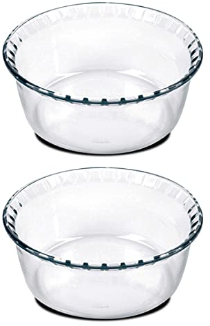 Lot de 2 moule soufflé rond, moule en verre fileté, plateau réfractaire, plat à four moule de cuisson, capacité 1.4 L - Diamètre 18 x Hauteur 8.2 cm -JUANIO-