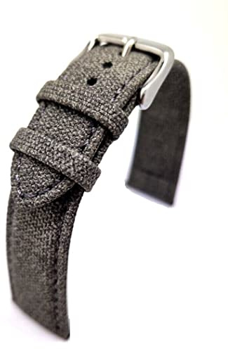 Fluco Canvas Textil Baumwolle Uhrenarmband 20mm feines Uhrband grau Made in Germany