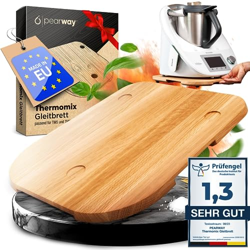 PEARWAY Thermomix Gleitbrett TM6 & TM5 aus edlem FSC HOLZ | müheloses Verschieben ohne Beschädigung der Waage | stabiler Stand durch Schwingungsdämpfung | Gleitbrett Thermomix TM6 TM5 - Eiche