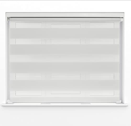 White Dual Layer Zebra Day & Night Roller Blinds Light Filtering Material with Metal Brackets & Fittings 170cm Width x 210cm Length