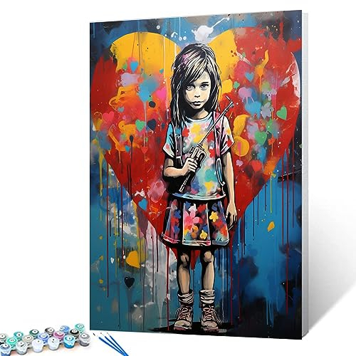 Tucocoo Niedliches kleines Mädchen Malen nach Zahlen Kits 40 x 50 cm Leinwand DIY Digitales Ölgemälde für Erwachsene mit Pinseln und Acrylpigment, Pop Art Banksy Bild für Wohnkultur Geschenk