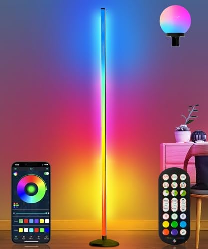 KingSom 175cm Lampadaire d'Angle LED,RGBW Lampadaire sur Pied avec Boule Lumineuse LED,Lamp sur Pied avec APP Contrôle et Télécommande,Musique Sync,16 Millions Couleurs Lampe d'Ambiance Salon