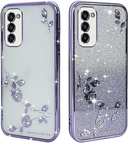 BAOJAY Compatibile per Samsung Galaxy S21 FE 5G Silicone Case [Glitter Bling Cover Glitter Clear View,Custodia Trasparente Antiurto regali per ragazze e signoreo-Viola