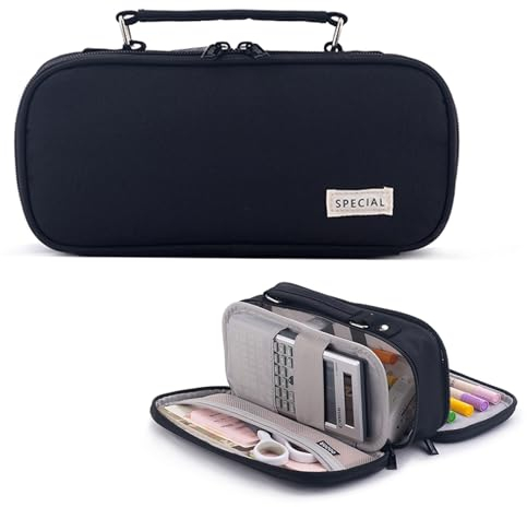 X SIM FITNESSX Große Kapazität Federmäppchen Federtaschen Teenager Mädchen Mäppchen Etui Stifte, Schlamppermäppchen Pencil Case für Schule & Büro (Schwarz)