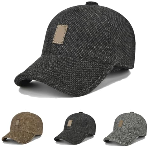 DJFOG Winter Baseball Cap mit Ohrenschützer Wintermütze mit Ohrenklappen Wolle Baseball Mütze mit Visier und Ohrenklappen, Schwarz, Einheitsgr��e