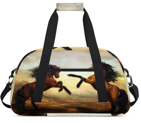 Sporttasche mit Pferdemotiven für Damen und Herren, Pferd, 24 l, Wochenend-Übernachtungstasche, Tragetasche, Reisetasche, Turnbeutel für Kinder, Mädchen, Jungen, farbe, (24L) UK, Taschen-Organizer