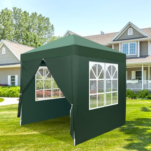 Bonnlo Pop Up Gazebo with Sides 2m x 2m Easy One Person Setup Instant Outdoor Gazebo Folding Garden Gazebo Party Tent (Green)