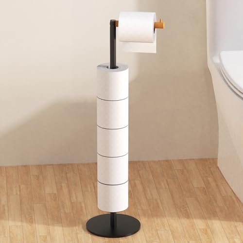 YIGII Toilettenpapierhalter Stehend, Faltbarer Klopapierhalter Schwarz Toilettenpapier Aufbewahrung, WC Rollenhalter Toilettenpapierständer für 5-6 Papierrollen, Badezimmer zubehör