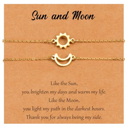 SUNSH Sonne Mond Armband,Mutter-Tochter/Schwester/Freund/Armband,Paar-Armband,Damen Armband,Geschenke Für Töchter Schwestern Freunde,Geburtstag/Weihnachten/Zurück Zur Schule-Gold Sonne Mond