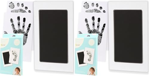 Pearhead Clean-Touch Baby Ink Pad, No Mess Clean-Touch Ink Pad with Imprint Cards, Safe for Skin, Perfect DIY Handprint and Footprint Keepsake for Family - Black, Medium/Large (Pack of 2)