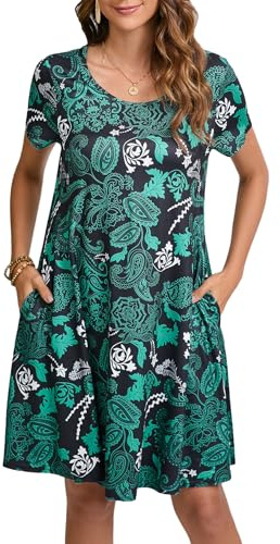 Enmain Women's T-Shirt Dress Short Sleeve Summer Tunic Dress with Pockets Casual Boho Knee Length Dresses for Women UK