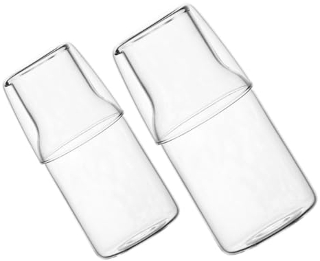 Jarra de agua de vidrio, 2 juegos de jarra de agua de vidrio, vaso de agua nocturno con tapa, tetera transparente, hervidor portátil, accesorios for dormitorio, mesita de noche alta