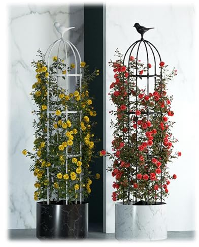 Garden Obelisk Trellis For Climbing Plants Φ50cm Round Trellis Outdoor Tall Tower For Potted Plants Clematis Vine Jasmine Support Tomato Cage 1.8m 2.3m 2.8m 3.3m High(Color:Cream,Size:ID50cmxH230cm)