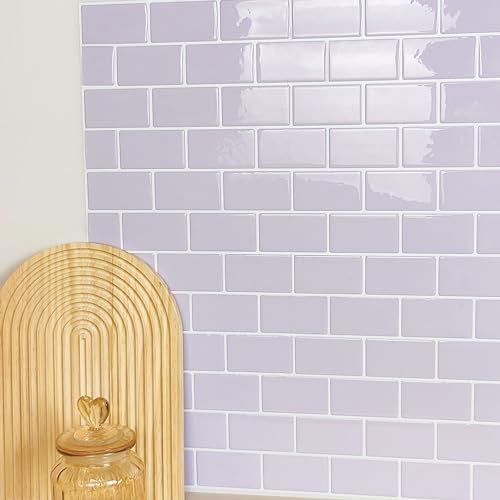 Alwayspon 3D-Vinyl-Wandfliesen-Aufkleber, dick, abziehen und aufkleben, selbstklebend, wasserdicht, Spritzschutz, für Küche, Badezimmer, Wand, 30,5 x 15,2 cm, Violett, 10 Bögen