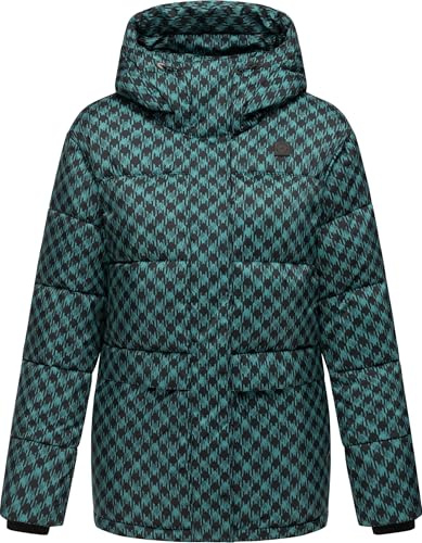 Ragwear Damen Winter-Steppjacke Wikesh Print Hahnentritt wasserdicht | Länge: po-bedeckend, Kapuze, atmungsaktiv, gerader Schnitt; für kalte City- und Outdoor-Tage.