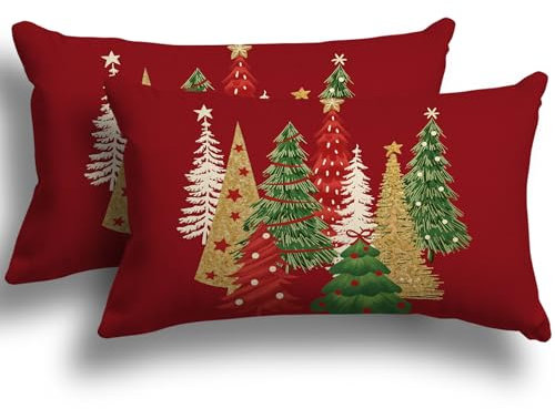 ZWJD Kissenbezug Weihnachten 30x50 2er Set Winterdeko Kissenbezüge Weihnachtskissenbezug Leinen Kissenhüllen für Weihnachtsdeko Innen- & Außenbereich Sofa Schlafzimmer Kissenhülle 30x50 cm