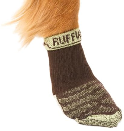 RUFFWEAR Bark'n Boot Socken für Hunde, große Hundesocken für unter Hundeschuhen und Hundestiefeln, Set mit 4 bequemen, schnell trocknenden und verstärkten Hundesocken, Größe L, Erdbraun