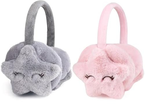 katmerio Lot de 2 cache-oreilles d'hiver en peluche pour enfants - Cache-oreilles réglables - Cache-oreilles en peluche d'hiver - Cache-oreilles d'extérieur (rose, gris), gris, L