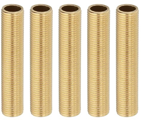 PATIKIL M10 Fine Thread Brass Lamp Pipe Nipple, 5 Pcs 50mm/ 2 Length Hollow Tube Adapter Coupler Connector Pipe Fitting Hardware DIY Repair Part for Lamp Lights