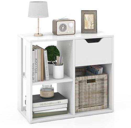 GIANTEX Bücherregal, Standregal mit 1 Schublade & 3 Würfeln, 60 x 30 x 53 cm, freistehendes Würfelregal für Wohnzimmer, Arbeitszimmer, Büro (Weiß)