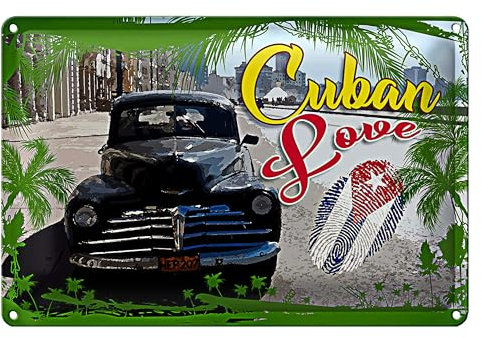 Blechschild 'Cuban Love' | Vintage Auto und Palmen Design | Dekoration für Zuhause und Büro | Geschenkidee | 30 x 20cm