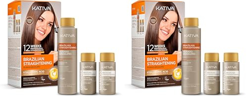 Kativa Kit Alisado Brasileño Con Champú Post Alisado - Tratamiento Profesional En Casa - Hasta 12 Semanas de Duración - Keratina (Paquete de 2)