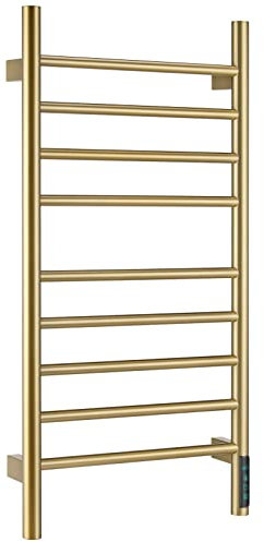 Heated Towel Rail Wall Mounted Towel Warmer Digital Display Radiator Towel Rail Electric Towel Rail Timer 9 Bar Towel Ladder 135W Towel Radiator 90 * 45 * 3.5cm Bathroom Radiators (Brushed Gold ) (Br