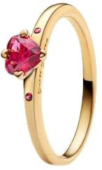 Pandora Anello a forma di cuore placcato oro 14 K con cristalli rossi e zirconi trasparenti, taglia 48, oro, 48, Nessun altro materiale, Cristallo
