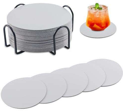 Lot de 20 Dessous de verre avec support - Pour tous les types de tasses - Gris beige