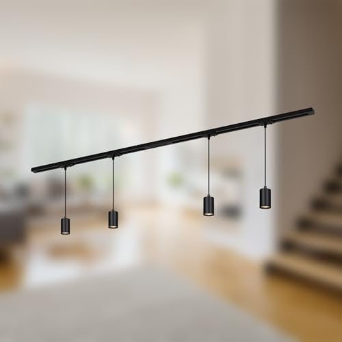 BRILONER - Schienensystem Rail Komplettset, 4x GU10 Pendel, Einspeisung, Lichtschienensystem Decke, Strahler Schiene, Deckenlampe, Deckenleuchte, Pendellampe, Pendelleuchte 1,5m, Schwarz