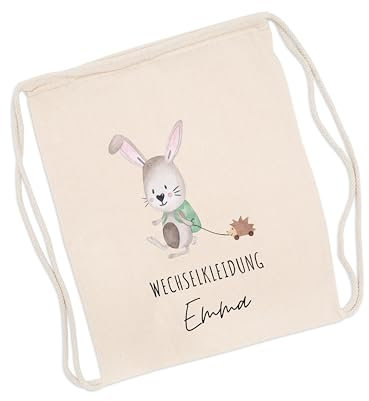 wunderwunsch Wechselkleidung Beutel Kita, Wechsel Kleidung Tasche, Kindergarten, Turnbeutel mit Logo, Beutel mit Druck, individualisiert für Jungen persoanlisiert Junge