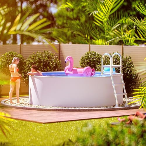 poolomio® Piscine ronde à paroi en acier - 360 x 90 cm - Blanc - Piscine de jardin robuste comme piscine hors sol ou piscine encastrable - Kit complet avec film intérieur 0,5 mm, skimmer et buse