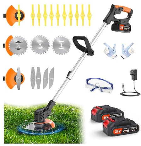 Metal Blade Cordless Strimmer 21v Grass Trimmers Easy to use, 3.2LBS weight Grass Trimmer For Lawns and Farmland, DIY Garden, Lawn Care (Black)