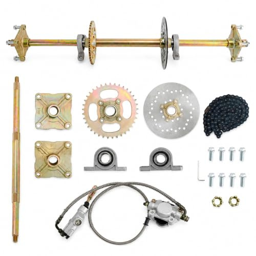 Hinterachse Kit für Go Kart, ATV, Quad und Drift Trikes – 815mm, 37 Zähne Kettenrad, 190mm Bremsscheibe, 24T & 28T Spline Zähne, DIY Rebuild Set mit Pillow Blocks und Bremsen