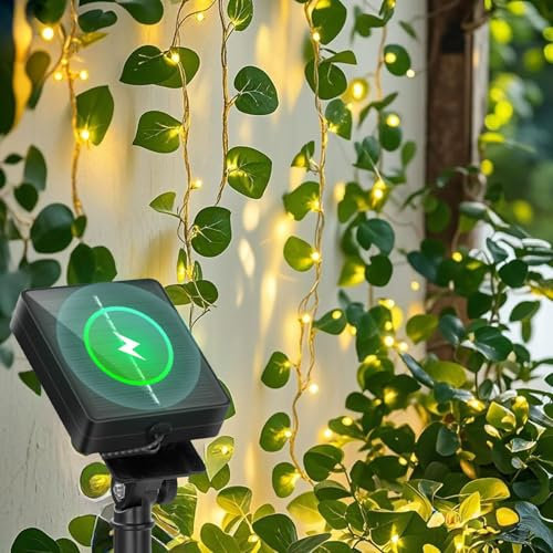 Aigostar Luci Solari da Giardino, 10M+2M Catena Luminosa Solare con 100 LED Edera Artificiale, IP65 Luci da Esterno per Balcone, Pareti, Terrazzo e Gazebo, 8 Modalità