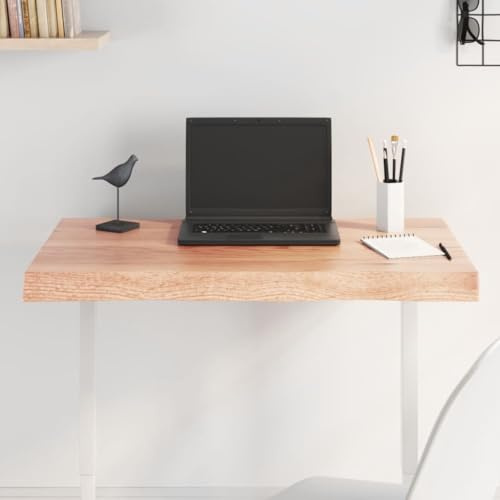 Qnhdfrt Massivholz Tischplatte aus Eiche 80 x 40 x 2-6 cm Natürliche Baumkante Lackiert Robust & Vielseitig für Küche Wohnzimmer und Büro