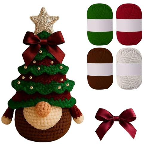 TECHEEL Weihnachts Häkel Set DIY Weihnachtshäkelset DIY Weihnachtswichtel Häkelstarter Set Zwergen Häkelset Weihnachts Baumzwerg Häkelset für Erwachsene und Anfänger, Weihnachtsdeko