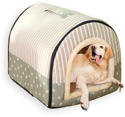 Großes Hundehütte, 2-in-1-Haustierhöhle, abnehmbar, waschbar, luxuriöses Welpen-Katzenhaus mit weichem Kissen, faltbares, warmes Haustierbett, Iglu-Kisten-Matratze, rutschfest, G, 45 x 38 x 36 cm