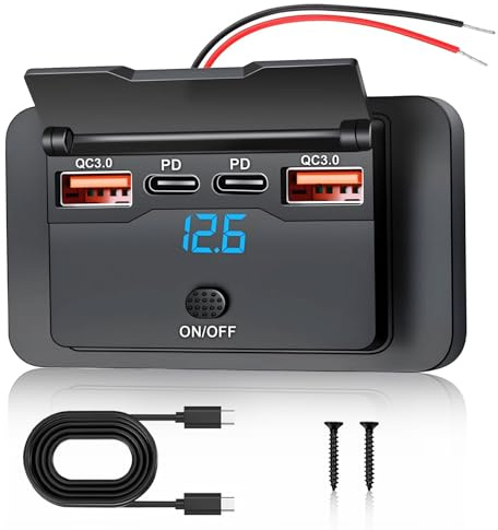 SRunDe 76W 4 Porte Presa USB per Auto 12V Doppio 36W PD e Doppio 18W QC3.0