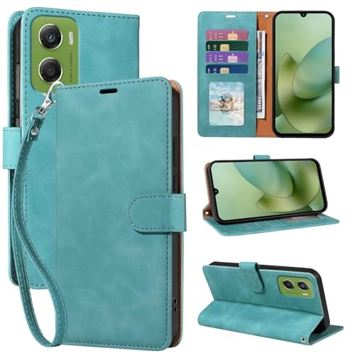 GOTOURED for Motorola G06 / G06 Power Phone Case Wallet RFID Holder, Green | RFID Blocking 4 Card Slots, Cash Pocket, Wrist Strap, PU Leather Flip Cover, Kickstand, Magnetic Closure, TPU Protective