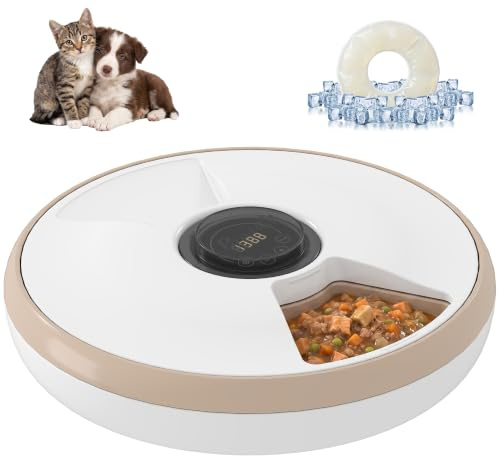 PawHut Distributeur de Nourriture pour Animaux de Compagnie Écran LED Blanc | Distributeur Automatique de Nourriture, Gamelle d'Alimentation, 6 Portions, Sans Fil, à Minuterie, avec 1 Sac Réfrigérant