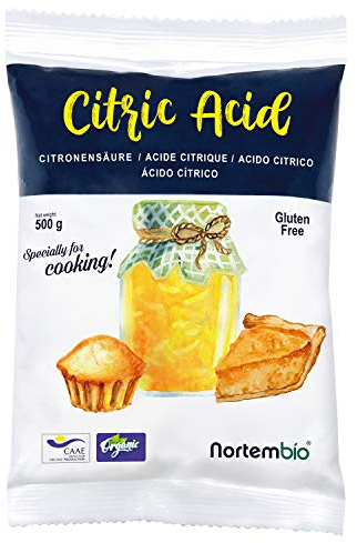 Nortembio Acide Citrique Anhydre Biologique 500 g. Qualité Alimentaire, 100% Pur. Acidulant et Conservateur pour la Cuisine et la Confiserie. E-Book avec Recettes Inclus.