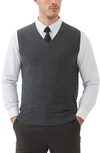 Kallspin Gilet da Uomo in Misto Lana con Scollo a V e Senza Manica Pullover(Grigio Scuro, L)