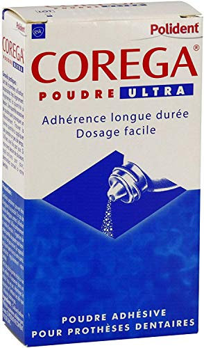 Corega - Polident Poudre ULTRA Fixation Longue Durée Dosage FACILE - POUDRE ADHESIVE POUR APPAREILS DENTAIRES Flacon 50G - Lot de 2 flacons (2)