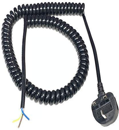 PUR CURLY SPIRAL ELECTRICAL MAINS CABLE & PLUG MULTI USE UP TO 4 METER LONG 13A